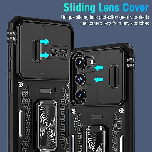 HASTHIP® Phone Case for Samsung Galaxy S23 with Rotatable Kickstand Phone Grip, S23 Hard PC Phone Case with Sliding Camera Cover Anti-scratch Phone Cover for Samsung Galaxy S23