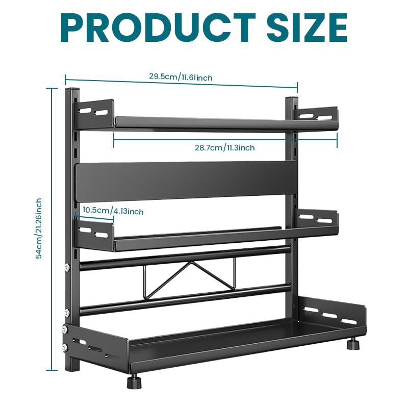 HASTHIP Kitchen Storage Rack for Countertop Organization with 3 Tier Adjustable Shelves and Cutter Holder | Carbon Steel Space Saving Shelf