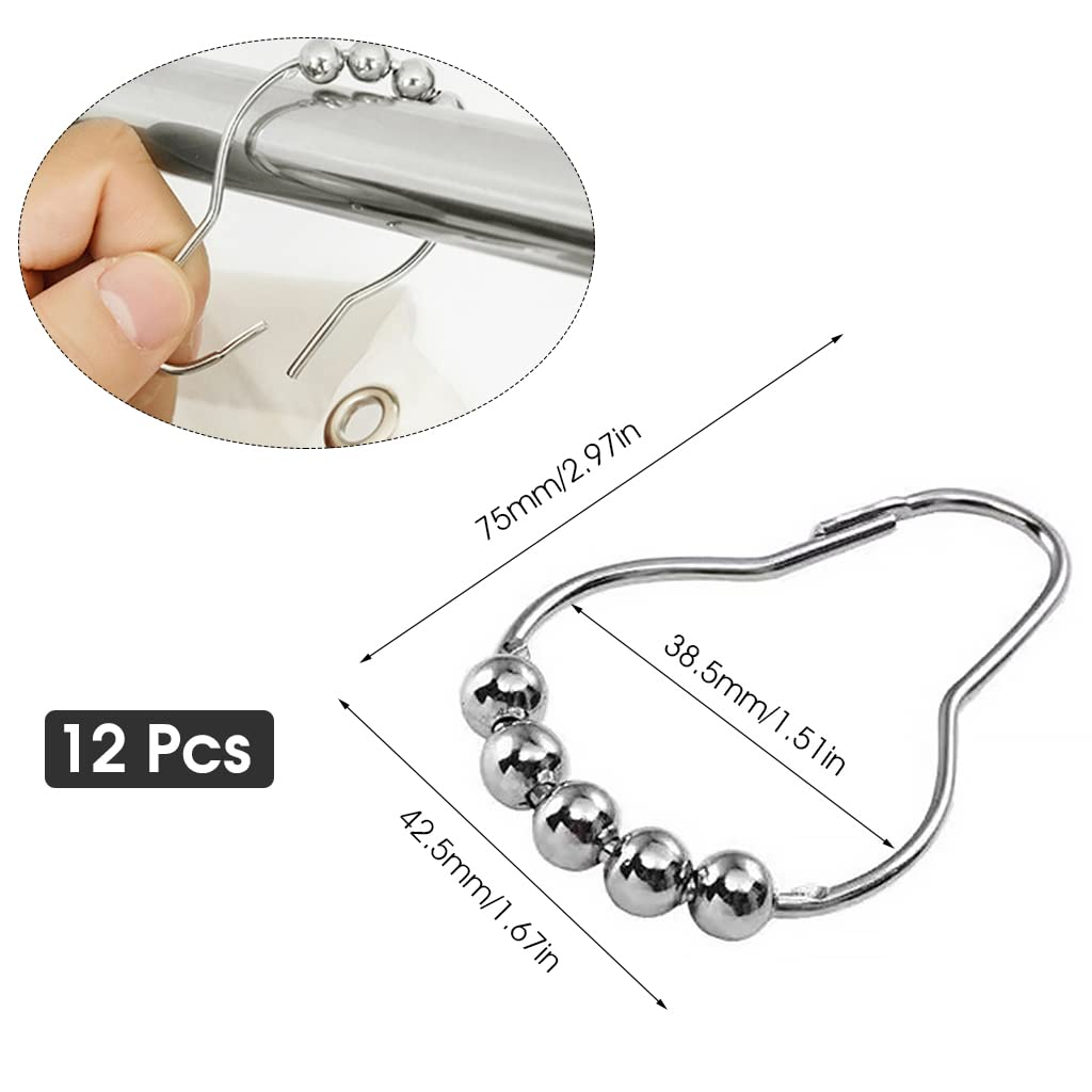 HASTHIP Stainless Steel Curtain Hooks for Bathroom with Spherical Roller Balls 12 Pieces