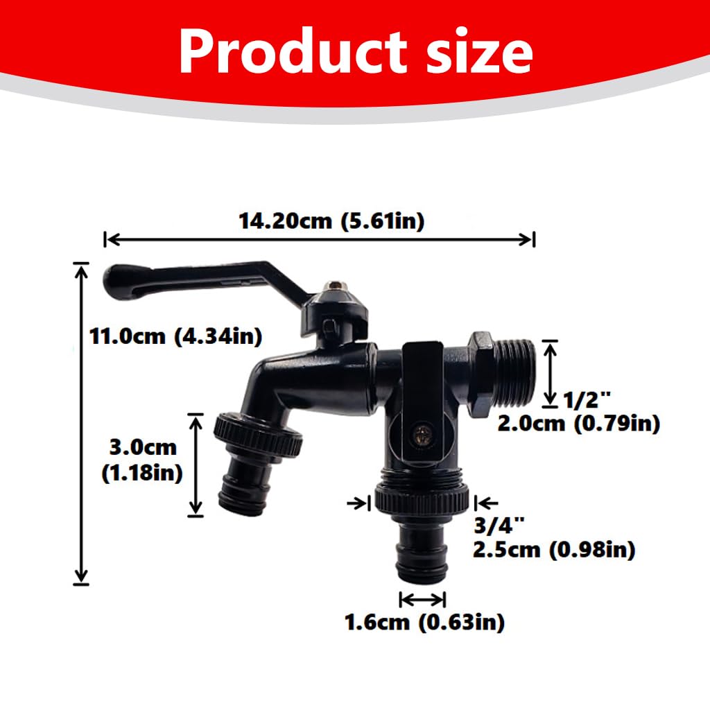 HASTHIP Faucet Splitter for Garden Watering with Dual Outlet Control Valve Zinc Alloy | Leak‑Proof Accessories