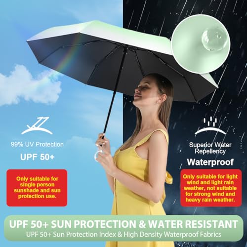 HASTHIP® Compact UV Umbrella UPF 50+ Sun & Rain Protection, 5-Fold Capsule Travel Umbrella with Windproof 8 Ribs, Lightweight Small Portable Parasol for Women Men Kids (Gradient Green)