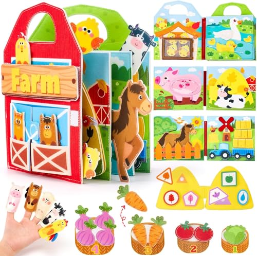HASTHIP® Busy Board for 1 Year Old, Farm Animals Quiet Busy Book for Toddlers 1-3