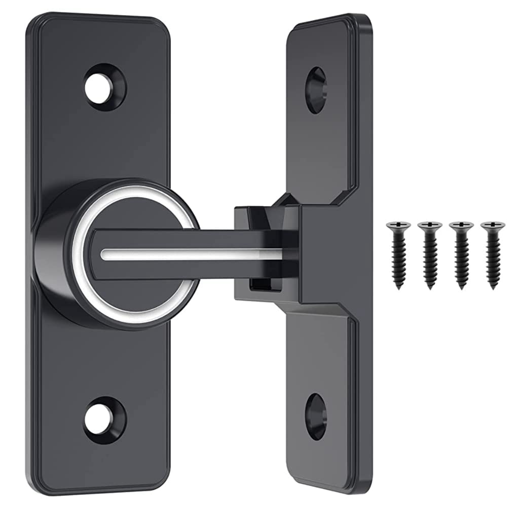 Sliding Door Locks, 90 Degree Heavy Duty Barn Door Lock Hardware with Reflective Strip Mark, Barn Sliding Door Latch Lock Suitable for Garden, Bathroom, Outdoor, Garage, Windo (Black)