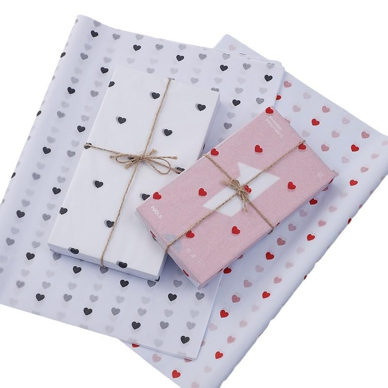 HASTHIP® 50 Hojas de Papel de Envoltura 20x14in con Estampado Corazones Rojos,Ideal para Envolver Regalos,Manualidades Artes Decoración y Empaques Creativos