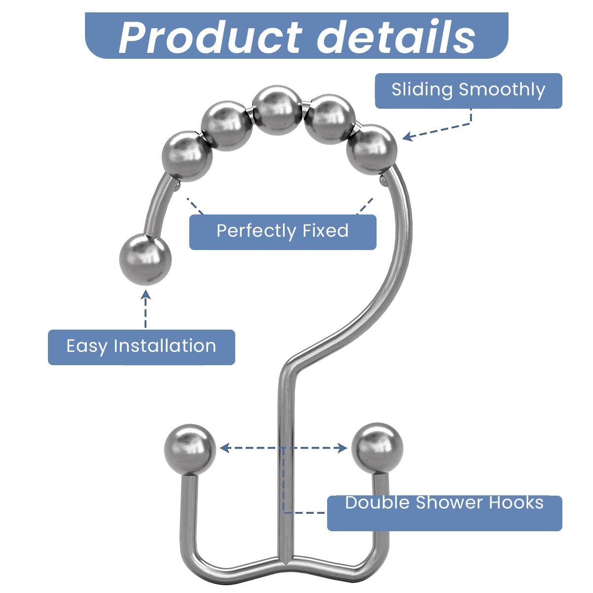 HASTHIP Shower Curtain Hooks for Bathroom Rods with Dual Side Design and 12 Metal Rings (Nickel)