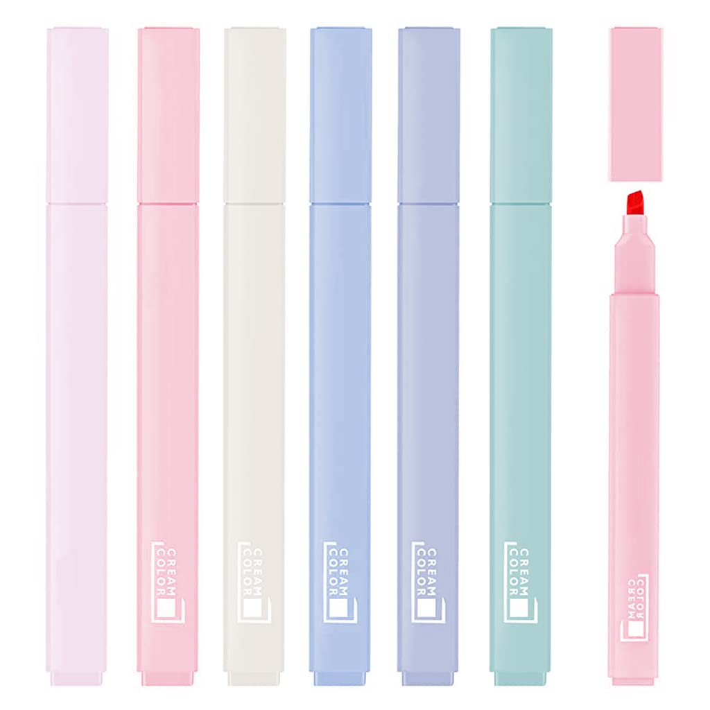 Aesthetic Highlighter Pen, 6 Color Cute with Soft Chisel Tip, Dry Fast Easy to Hold, Graffiti Pen Art Color Pen Markers Set for Journal School Notes Office Supplies