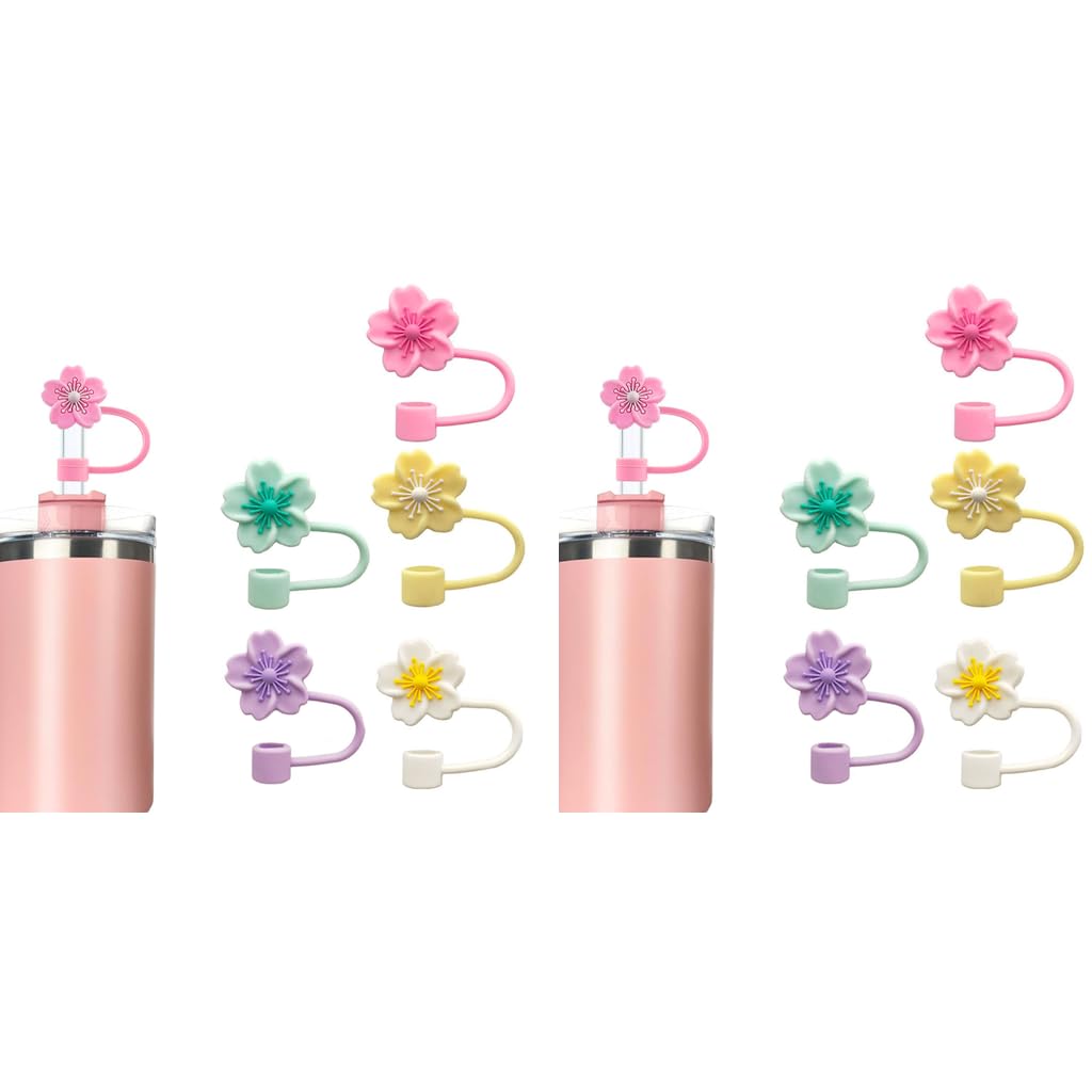 HASTHIP Flower Silicone Straw Caps for Stanley 30 40 Oz Cups featuring 10mm Covers | Dust-Proof Cherry Blossom Design