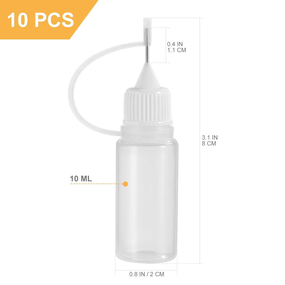 HASTHIP® 10 Pzs Botellas Aplicadoras con Punta de Aguja de Precisión 10ml,Botellas Pegamento PE para Manualidades,Pintura Acrílica Papel Tinta y Bricolaje Líquido
