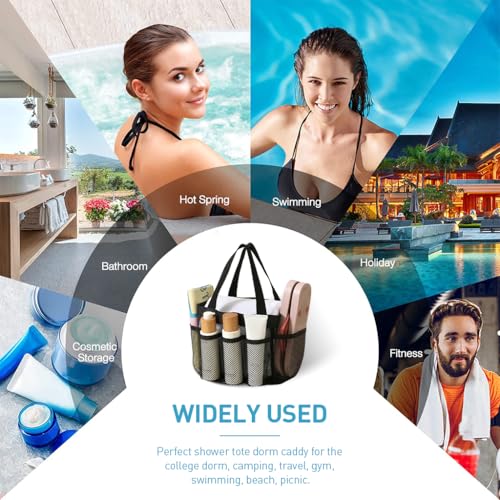 HASTHIP® Shower Caddy Bag, Quick Dry Mesh Toiletry Organizer with Multi-Pockets, Portable Storage Basket for Bathroom, Gym, Beach, Dorm, Swimming, College Essentials and Accessories
