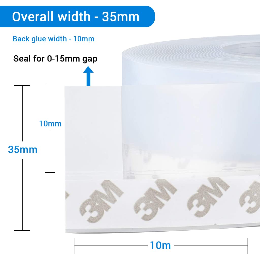 HASTHIP Window Seal Strip for Doors and Windows 10m 35mm | Transparent Silicone 3 pcs