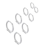 HASTHIP® Aretes de Aro de Acero Inoxidable para Mujer y Hombre,4 Pares Pendientes Pequeños 8mm 10mm 12mm 14mm,Hipoalergénicos Moda Clásica para Fiesta Diario y Regalo - Color Plata