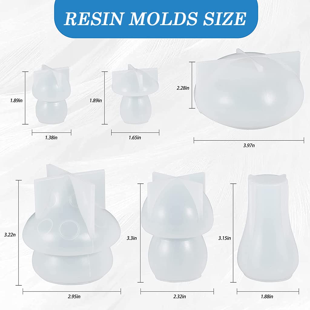 HASTHIP Resin Molds Silicone Set for DIY Mushroom Jars with Lids 5 Pcs | Jewelry and Home Decoration Crafts