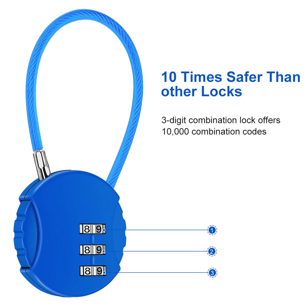 HASTHIP Combination Lock Padlock for Luggage and Gym Locker with 3 Digit Code | 2Pcs Zinc Alloy Black&Blue