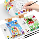 HASTHIP® 2Pcs Kids Watercolor Painting Book Set, Reusable Water Coloring Books for Toddlers Age 3+, Hard Paper Water Colour Book with Pigments & Paint Brush, Educational Art Craft Kit for Boys Girls