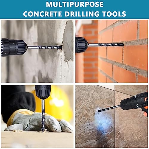 HASTHIP® 12Pcs Drill Bits Set 6 Sizes Drill Bits 3.14-4.72inch Masonry Drill Bit Set & Concrete Drill Bit Set, Professional Carbide Drill Bits Tip for Glass, Tile, Brick, Cement Concrete Plastic Wood