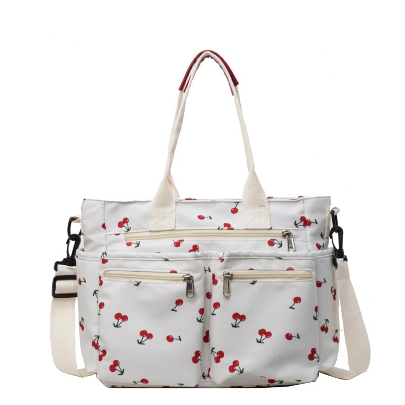 HASTHIP® Tote Bag for Women Large Canvas Shoulder Handbag with Cherry Print, Everyday Work Purse with Multiple Pockets, Travel and Daily Use Satchel