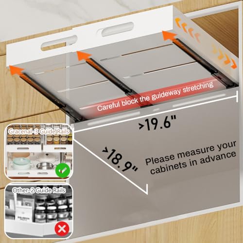 HASTHIP® Pull Out Cabinet Organizer 34-50cm Adaptable Width Design Carbon Steel Kitchen Closet Sliding Drawer Organizer No Drill Adhesive Intergrated Sliding Rail Design, 12.5 cm x 34-50cm