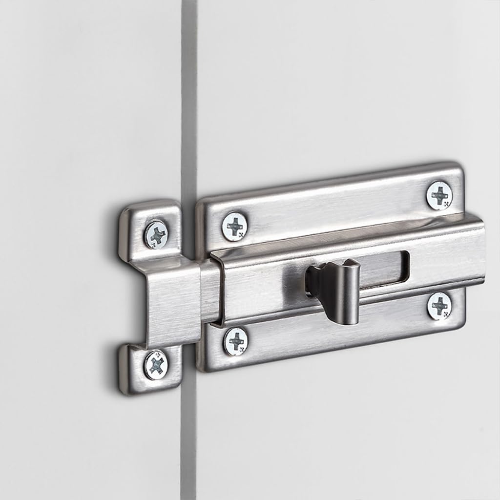 Stainless Steel Door Lock Sliding Latch with Screws Heavy Duty Security Slide Lock for Door, Window, Cabin, Chicken Coop, Barn (2 Pcs, Silver)