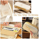 HASTHIP® Nylon Large Capacity Pencil Case Durable Storage Multiple Compartment Double Zipper Portable Pouch for College Student Teen 22X11Cm Khaki Black 2PCS