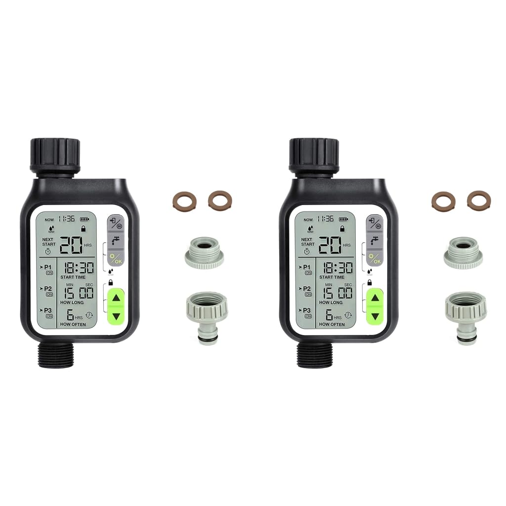 HASTHIP Drip Irrigation Timer for Garden and Lawn with Rain Sensor | 3 Programs Waterproof 2PCS