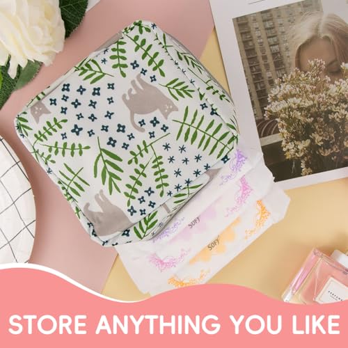 HASTHIP® 2Pcs Sanitary Napkin Storage Bag, Cartoon Cotton Menstrual Pad Bag with Zipper, Multi-Purpose Mini Cosmetic Toiletry Pouch, Waterproof Travel Makeup Organizer for Pads, Lipstick, Wash