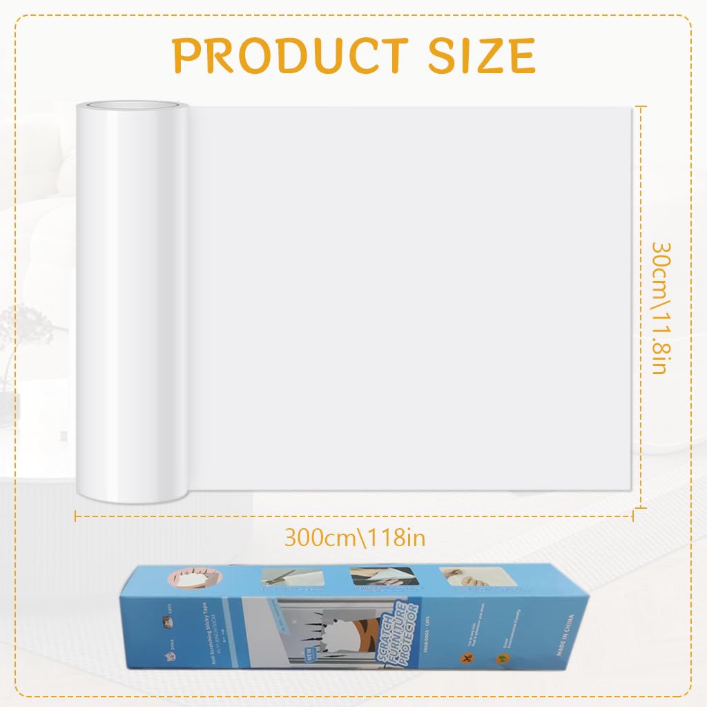 HASTHIP® Thicken Leather Couch Protector Sticker 11.8x118 Inches Transparent Thicken Furniture Anti-Scratch Protective Sticker Cuttable