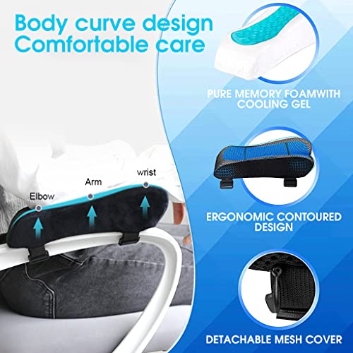 HASTHIP® BrandName 2PCS Ergonomic Memory Foam Office Chair Armrest Pads, Cooling Gel Armrest Covers for Gaming Chair, Thick Elbow Pillow Pressure Relief Cushion, Comfortable Arm Support for Desk