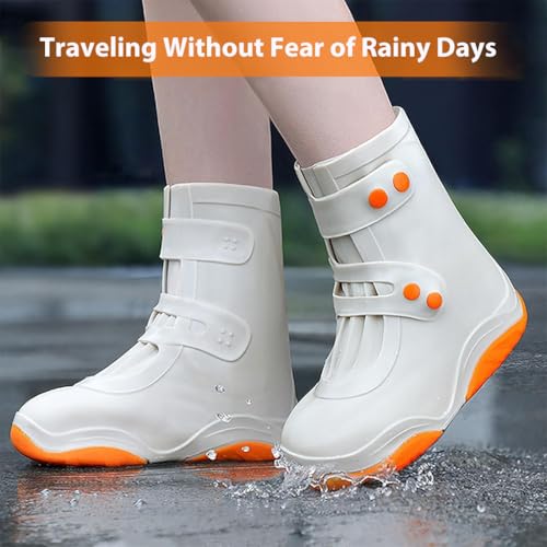 HASTHIP® Silicone Shoe Rain Cover for Men Women Waterproof Shoe Cover, Outdoor High Top Shoe Cover, Anti-slip Puncture Proof Sole Design Outdoor Shoe Rain Cover with Button Closure, US Size 7.5-9