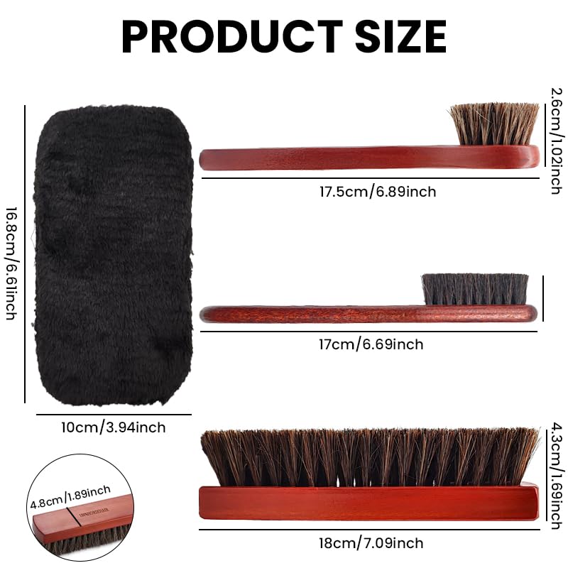 HASTHIP Horsehair Shoe Brush Set for Leather Care with 4PCS Kit and Handcrafted Wood Handle
