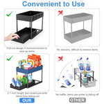 HASTHIP® BrandName 2-Tier Standing Rack Countertop Organizer with Hanging Tableware Holder, Under Sink Utensil Storage Shelf, Spice Rack with Hooks for Kitchen