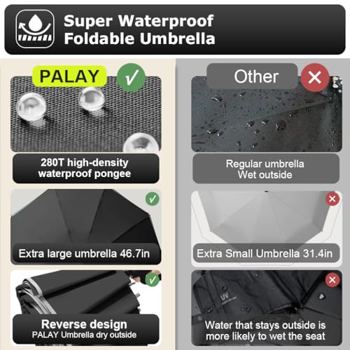 HASTHIP® 50 Inch Large Travel Umbrella with Reflective Strip, Auto Open Close 3-Fold Compact Windproof Sun & Rain Umbrella, 10 Dual Ribs Reinforced Canopy, UV Protection for Men Women (Black)