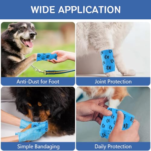 HASTHIP® 6Pcs Dog Anti Dirty Bandages for Walk, Self Adhesive Non-WovenElastic Bandage, Pet Injury Recovery Bandage Color Paw Print Lick Proof Bandage (7.5X5.4cm, Total Length 4.5M)