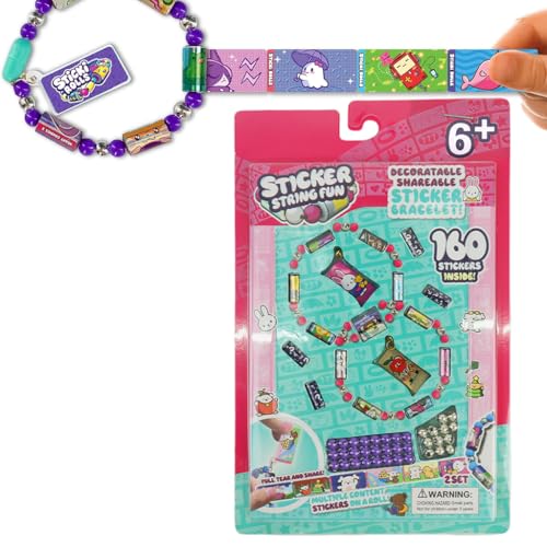 HASTHIP® DIY Sticker Bracelet Kit for Girls, 160pcs Cartoon Stickers, Charm Beads, Creative Jewelry Making Set, Arts & Crafts Gift for Kids, Children's Day Bracelet Making Supplies