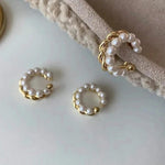 HASTHIP® Pendientes de Clip Trenzados con Perlas sin Perforación, Aros Abiertos Dorados Hipoalergénicos para Mujer, Cuffs Ajustables Ligeros, Joyería Minimalista Moderna Regalo Elegante