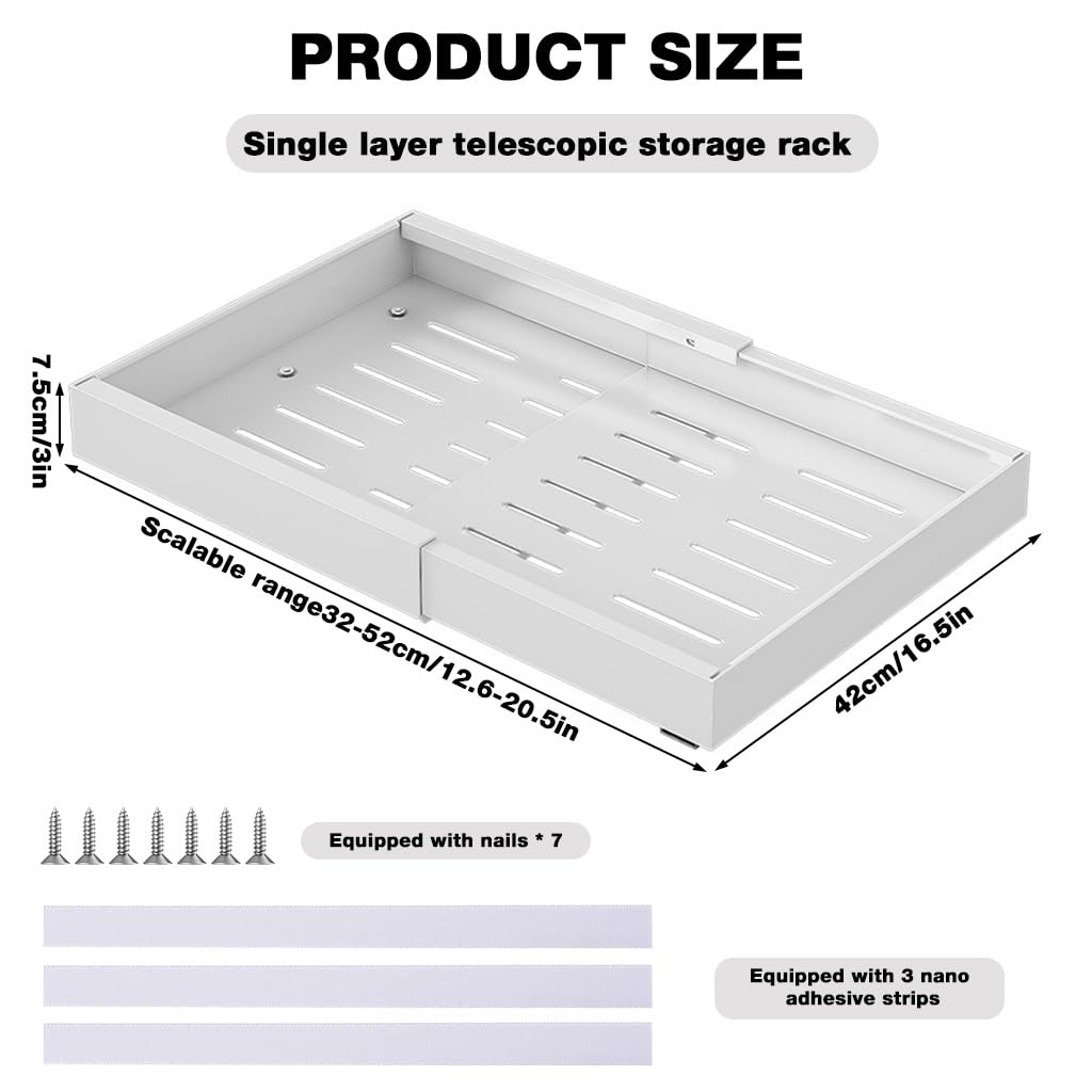 HASTHIP Under Sink Organizer for Kitchen and Bathroom featuring 12.5–20 in Adjustable Width | Smooth Gliding Carbon Steel Drawer