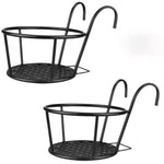 HASTHIP Flower Pot Stand for Railing Planters featuring Dual Hook Design and 8.6 in Tray | Wrought Iron Balcony Holder