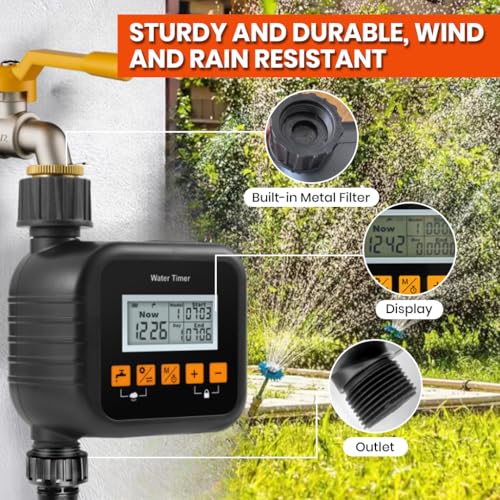 HASTHIP® Watering Timer, Programmable Water Timer for Garden Hose, IPX5 Waterproof Outdoor Sprinkler Timer, Irrigation/Sprinkler Timer for Lawns/Patio/Farm, Automatic/Watering Timer with Rain Delay