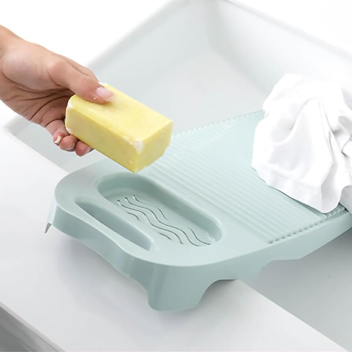 HASTHIP Wash Board for Hand Washing Clothes with Built-In Soap Slot and Non-Slip Grips | ABS Laundry Scrub Pad for Home and Dorm Use