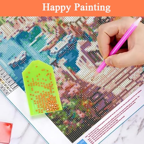 HASTHIP® Diamond Painting Kit 12x16 inch DIY Art Craft Lakeside Town Scenery Material for Home Wall Decor Gift with Tools and Accessories 2 PCS