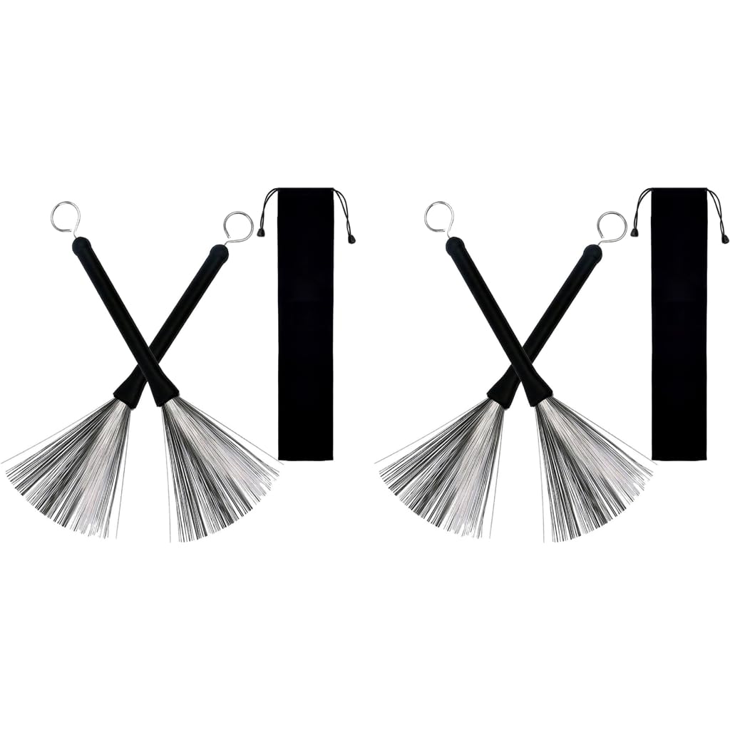 HASTHIP Drum Brushes for Jazz and Blues with Retractable Wire Sticks 2PCS | Stainless Steel