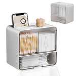 HASTHIP Bathroom Organizer for Cotton Pads and Swabs with Flip Covers 16.3x10.8x17.2 cm | Wall Mounted White Storage Case