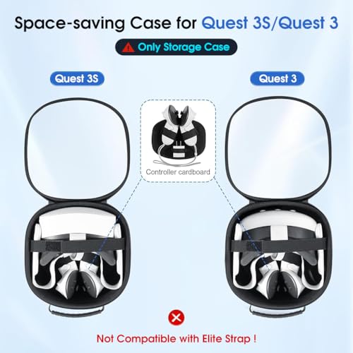 HASTHIP® Travel Case for Meta Quest 3S VR Headset Portable Carrying Case with Handle Transparent Protective Case Headset Controller Grips Charger Accessories Bag for Meta Quest 3S, 23x12x23cm