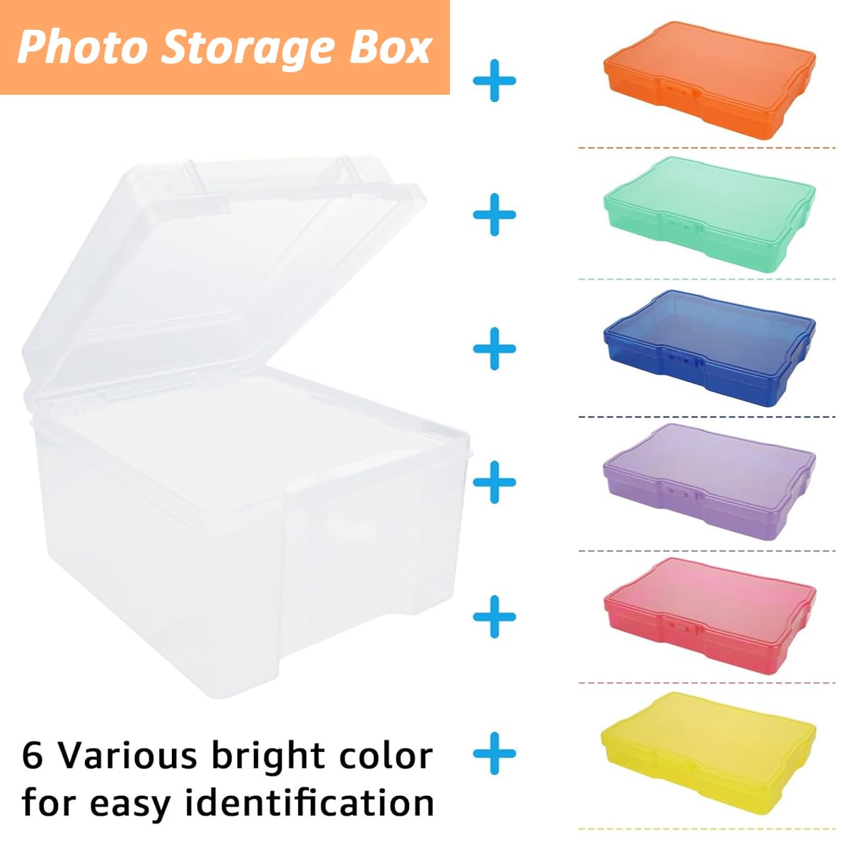 HASTHIP Photo Storage Box for DIY Crafts with 6 Color Sub Boxes 7.2×8.2 in Case | Beige Organizer