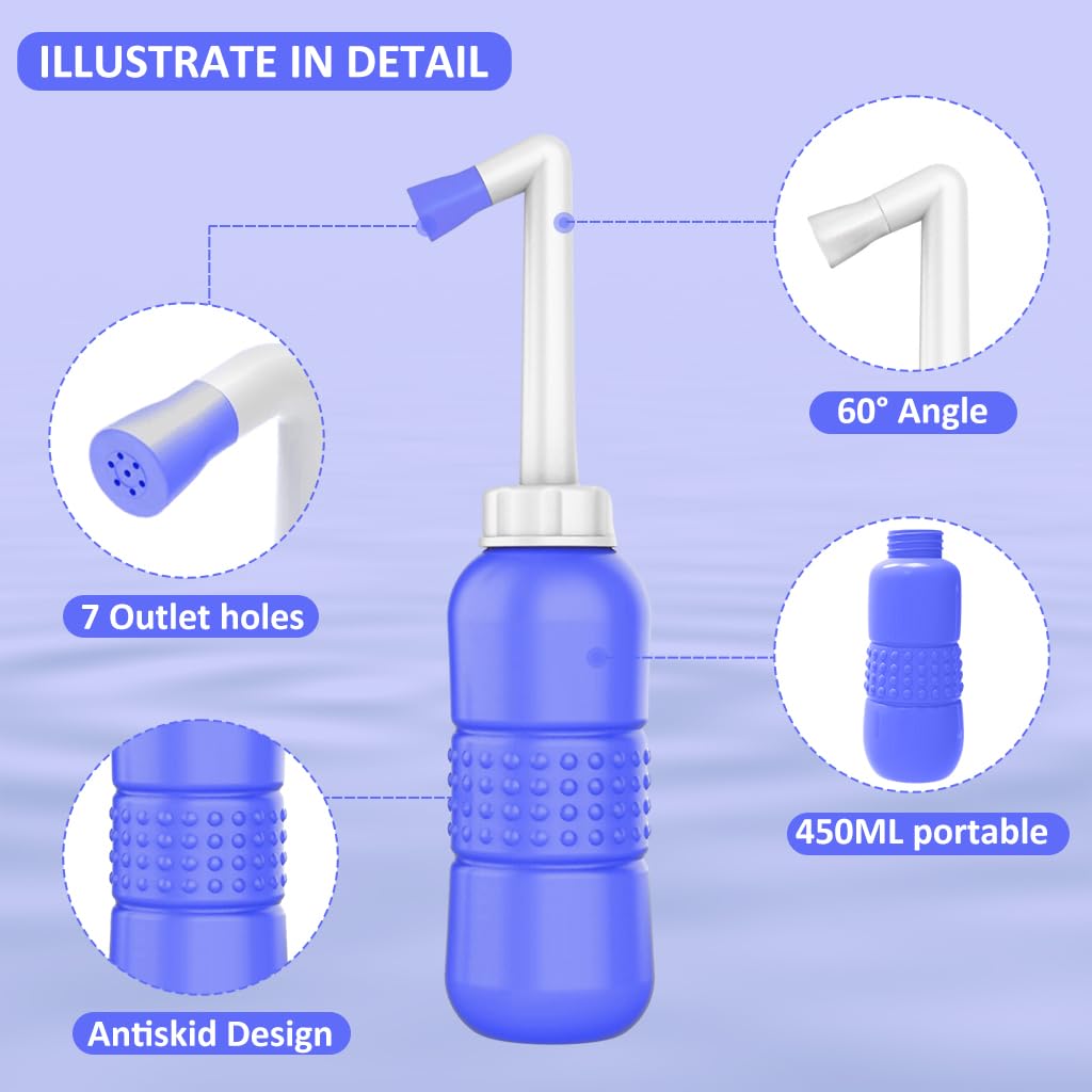 HASTHIP® Bidé Portátil de Viaje 450ml EVA,Botella Pulverizadora Manual de Higiene Personal con Boquilla Desmontable en Ángulo,Ducha Mano Compacta Reutilizable para Baño y Camping (Azul