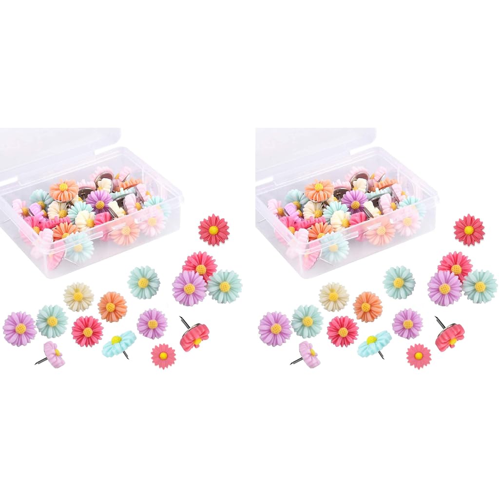 HASTHIP Flower Thumb Tacks 30pcs for Photo Wall and Cork Board | Creative Daisy Push Pins
