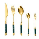 HASTHIP Cutlery Set for Dining and Gift Use featuring 5 Pieces with Green Ceramic Handles