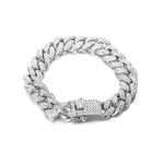 HASTHIP® Pulsera collar cadena cubana en capas de aleación con circonitas - Plata