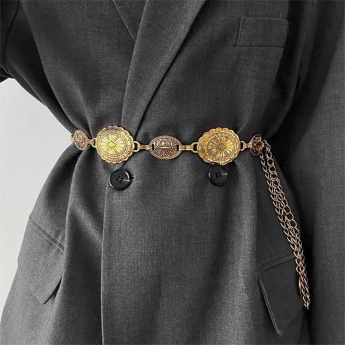 HASTHIP® Waist Belt for Women Golden Metal Concho hip belt for women saree Waist Belt Adjustable boho Western Fashion saree Belt women Chain Belts for Dresses, Jeans, Skirts