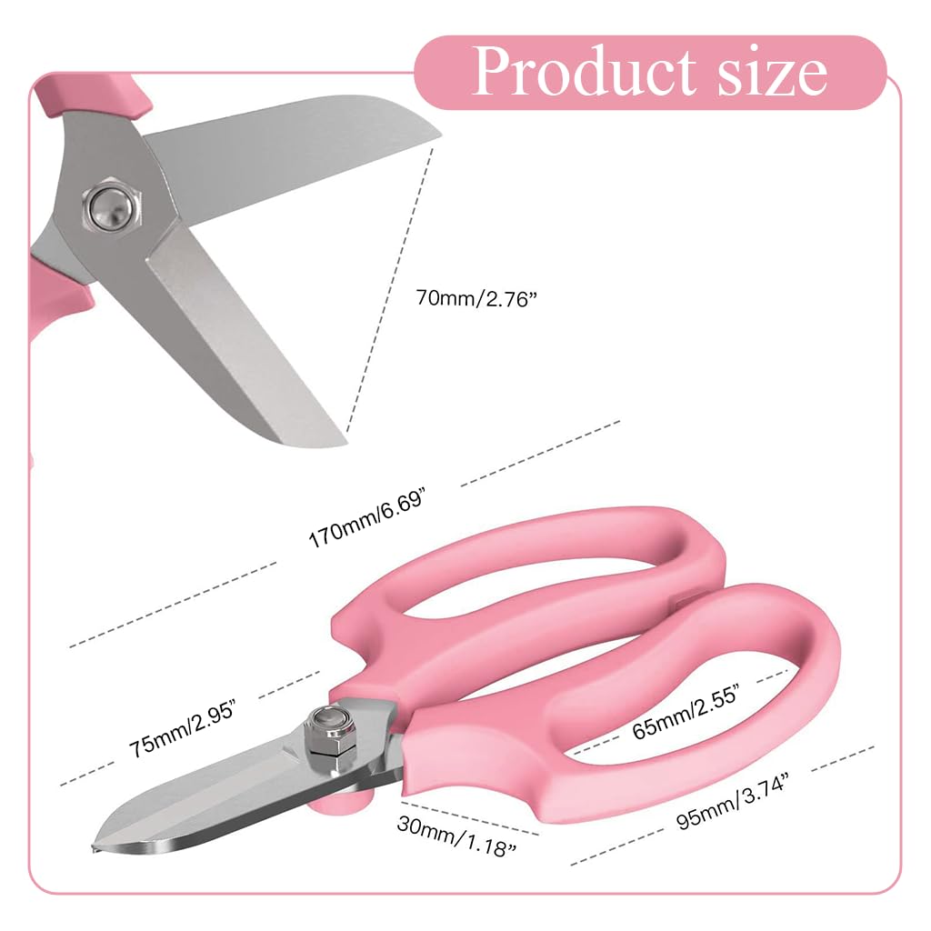 HASTHIP Flower Scissors for Gardening and Floral Arrangement with Stainless Blades and Pink Handle
