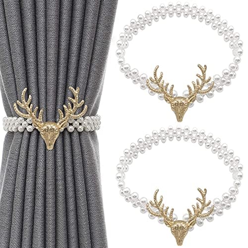 HASTHIP Curtain Tiebacks for Home and Office with Elastic Rope and Pearl Design | 2pcs Gold